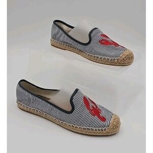NIB G.H.Bass Jenna Blue Striped Canvas Espadrilles Red Lobster Embroidery Sz8.5M